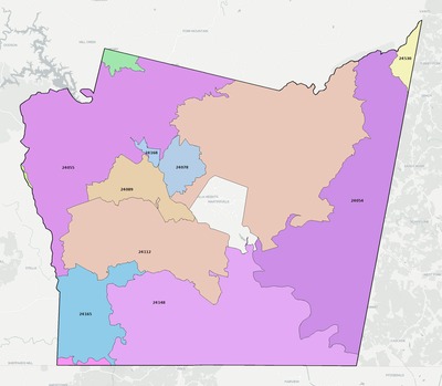Henry County VA ZIP code boundaries map