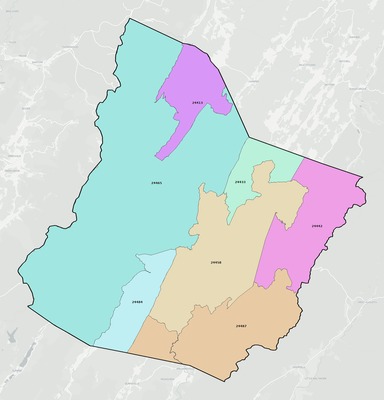 Highland County VA ZIP code boundaries map