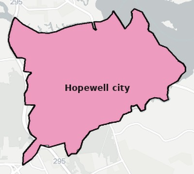 Hopewell County VA townships and subdivisions map