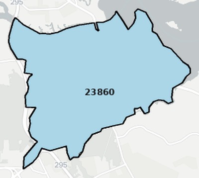 Hopewell County VA ZIP code boundaries map