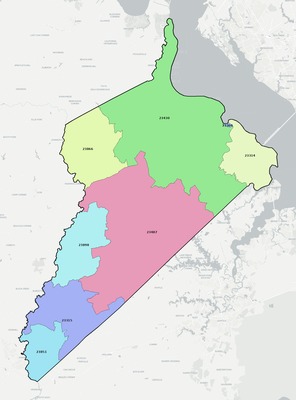 Isle of Wight County VA ZIP code boundaries map