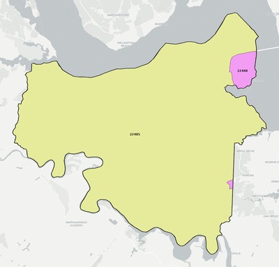 King George County VA ZIP code boundaries map