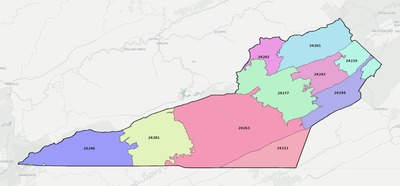 Lee County VA ZIP code boundaries map