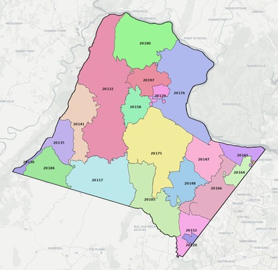 Loudoun County VA ZIP code boundaries map
