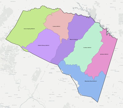 Louisa County VA townships and subdivisions map