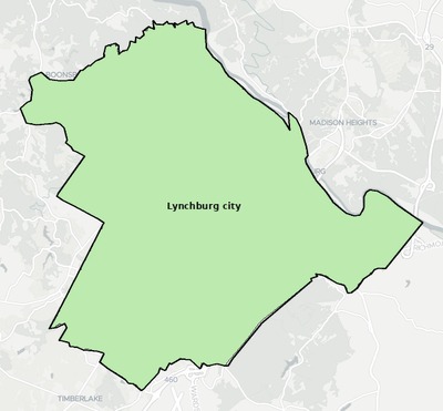 Lynchburg County VA townships and subdivisions map