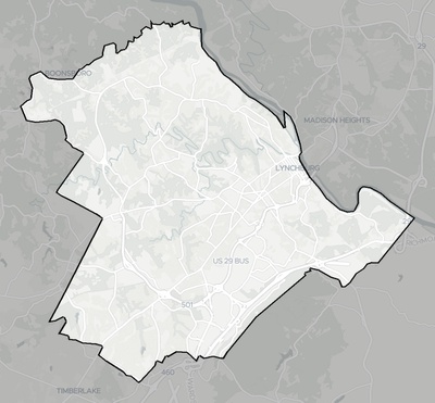 Lynchburg County VA county basemap context