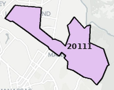 Manassas Park County VA ZIP code boundaries map