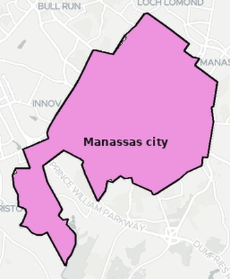 Manassas County VA townships and subdivisions map