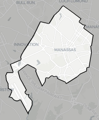Manassas County VA county basemap context