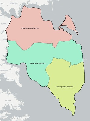 Mathews County VA townships and subdivisions map
