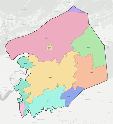 Montgomery County VA ZIP code boundaries map