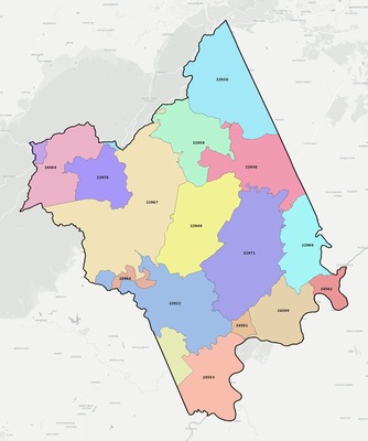 Nelson County VA ZIP code boundaries map