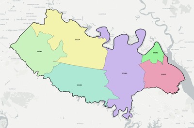 New Kent County VA ZIP code boundaries map