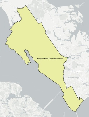 Newport News County VA school district boundaries map