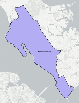 Newport News County VA townships and subdivisions map