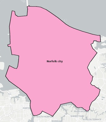 Norfolk County VA townships and subdivisions map