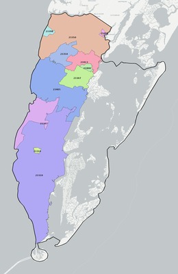 Northampton County VA ZIP code boundaries map