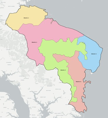 Northumberland County VA townships and subdivisions map