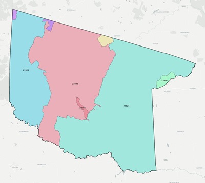 Nottoway County VA ZIP code boundaries map
