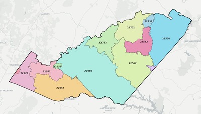 Orange County VA ZIP code boundaries map