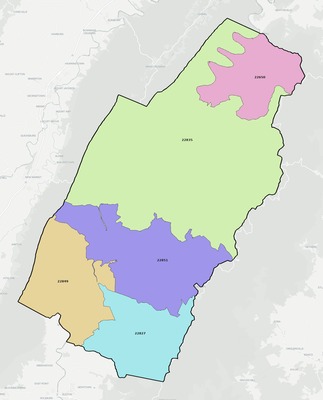 Page County VA ZIP code boundaries map