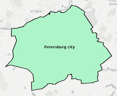 Petersburg County VA townships and subdivisions map