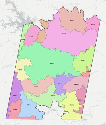 Pittsylvania County VA ZIP code boundaries map