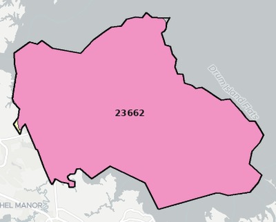 Poquoson County VA ZIP code boundaries map