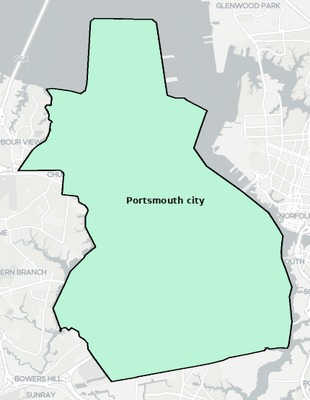 Portsmouth County VA townships and subdivisions map
