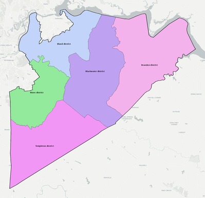 Prince George County VA townships and subdivisions map