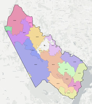 Prince William County VA ZIP code boundaries map