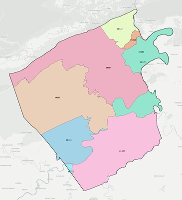 Pulaski County VA ZIP code boundaries map