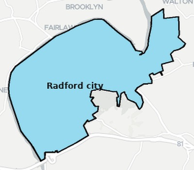 Radford County VA townships and subdivisions map