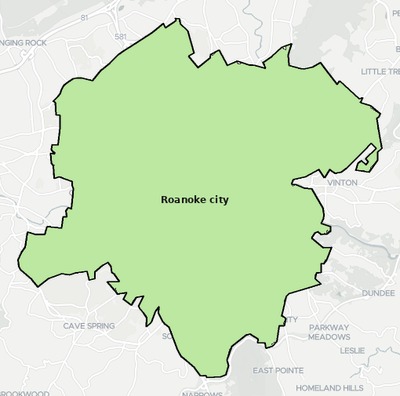 Roanoke County VA townships and subdivisions map