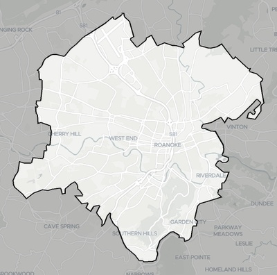 Roanoke County VA county basemap context