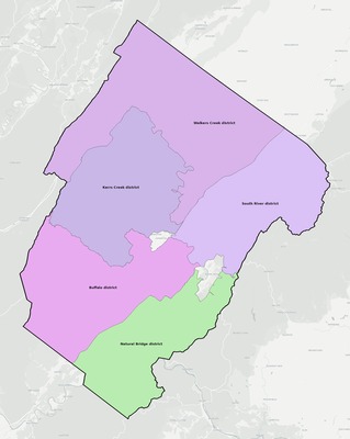 Rockbridge County VA townships and subdivisions map