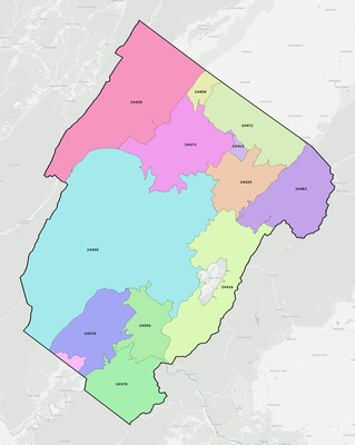 Rockbridge County VA ZIP code boundaries map