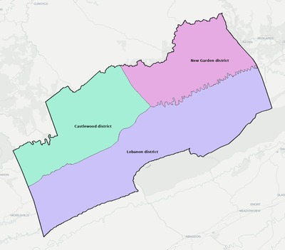 Russell County VA townships and subdivisions map