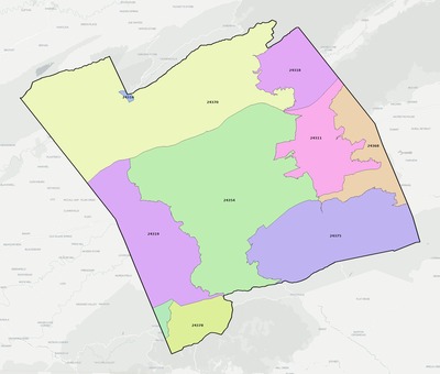 Smyth County VA ZIP code boundaries map