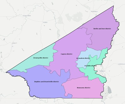 Southampton County VA townships and subdivisions map