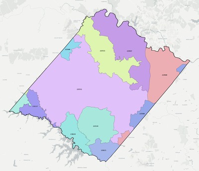 Spotsylvania County VA ZIP code boundaries map
