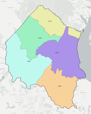 Stafford County VA ZIP code boundaries map