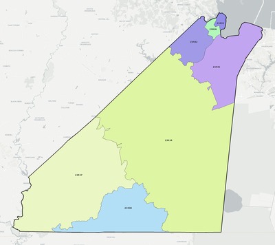Suffolk County VA ZIP code boundaries map