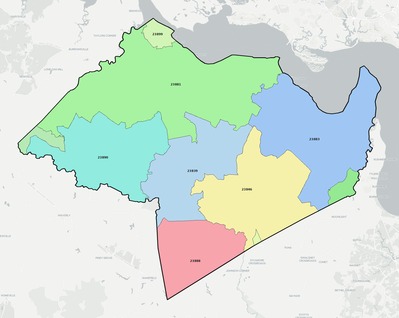 Surry County VA ZIP code boundaries map