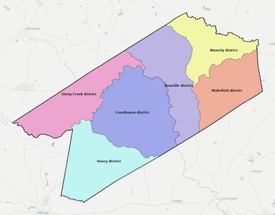 Sussex County VA townships and subdivisions map