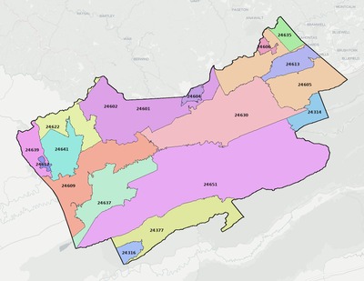 Tazewell County VA ZIP code boundaries map