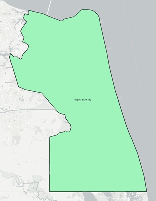 Virginia Beach County VA townships and subdivisions map