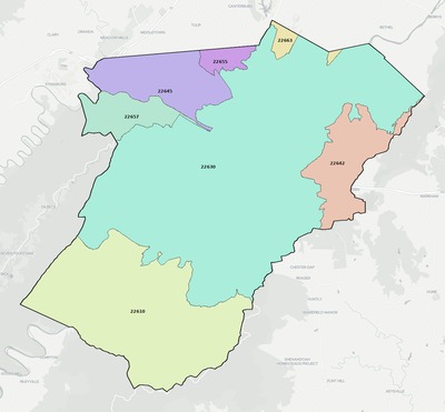 Warren County VA ZIP code boundaries map