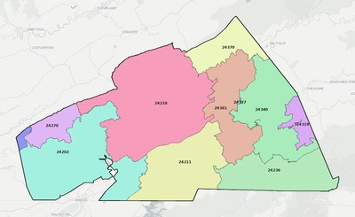 Washington County VA ZIP code boundaries map